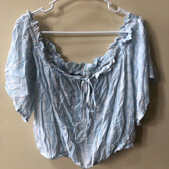 Torrid Light Blue Tie-Dye Gauze Crop Top & Drawstring Short Short Set - Picture 5 of 12